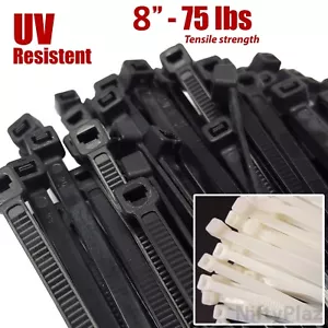 Bridas de cable NiftyPlaza de 8 pulgadas, resistente, 75 libras, envoltura de plástico de nailon con cremallera - Imagen 1 de 9