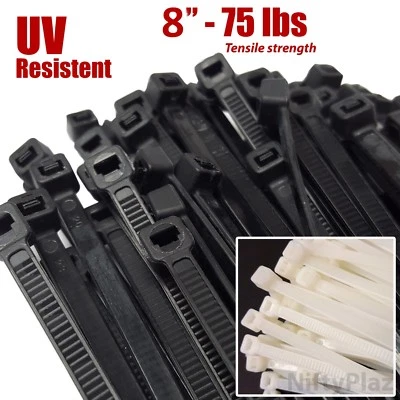 NiftyPlaza 8 Inch Cable Ties, Heavy Duty, 75 lbs, Nylon Plastic Wrap Zip Ties