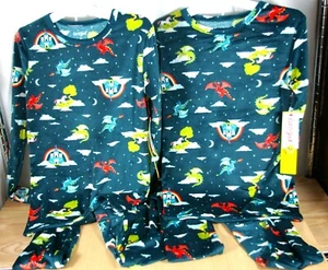 Set 2- Soft Fleecy Dragons & Unicorns Pajamas PJ’s Set Long Sleeve Size 14 NWT - Picture 1 of 5