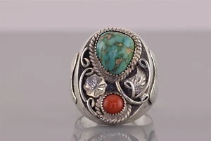 Anillo Coral Turquesa Plata Esterlina David Reeves Nativo Americano 31g 925 Talla: 10 - Imagen 1 de 8