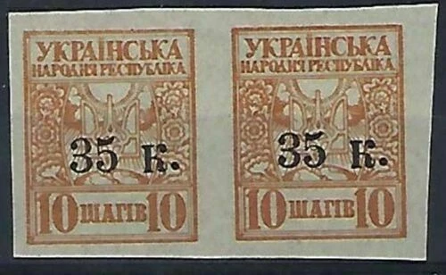 Ucrania, 1919, Sc# 49, "35 k." negro, par imperforado sobreimpreso, MNHOG Foto 1 de 1