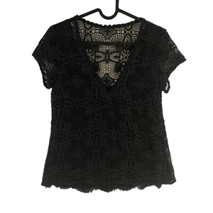 ODD MOLLY Women Black Peace Please Short Sleeve V Neck Blouse Size 1 / S - Picture 1 of 9
