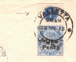 MALTA QV Cover PLATE MARGINAL *One Penny* SURCHARGE Valetta 1913 Dorking MA1787 - Picture 1 of 10