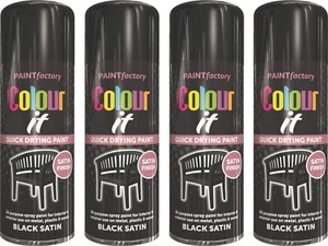 Black Satin Spray Paint, 4 X 250ML Aerosol Spray Paint for Metal Wood & Plastic - Picture 1 of 2