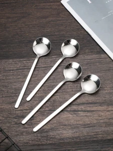 4pcs Silver Stainless Steel Stirring Spoons - Elegant Set for Coffee & Dessert - Picture 1 of 4