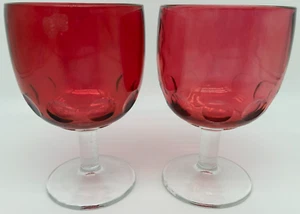 Thumbprint Goblets~Cranberry/Red~Water Goblet Lot of 2~USED~16oz Barlett Collins - Picture 1 of 6