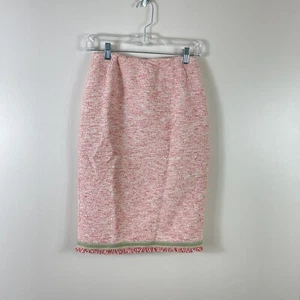 LAFAYETTE 148 womens size 2 pink tweed fringe hem straight pencil skirt - Picture 1 of 4