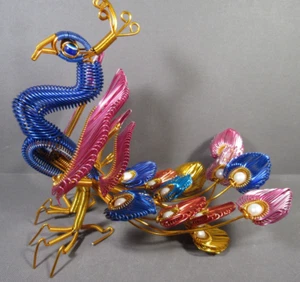 Peacock Wire Wrapped Art Sculpture 9" x 7.5" Brightly Colored Bendable - Picture 1 of 8