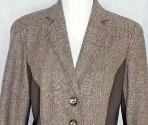 Coldwater Creek Blazer SZ 10  Wool Herringbone Jacket Brown Fully Lined  - Picture 1 of 12
