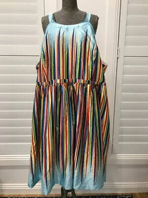 Modcloth blue rainbow vintage retro style dress halter neck size 4x plus size - Image 1 of 4