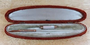 Antique Fairchild Mother Pearl Dip Pen & Telescopic Pencil Set Red Velvet Case - Picture 1 of 14