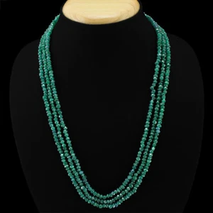 TOP GRADE SELLING 135.00 CTS NATURAL 3 LINE GREEN CHALCEDONY BEADS NECKLACE - Picture 1 of 2