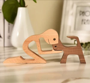 1 Pcs Home Office Family Puppy Wood Dog Craft Pet Love Desktop - Picture 1 of 1