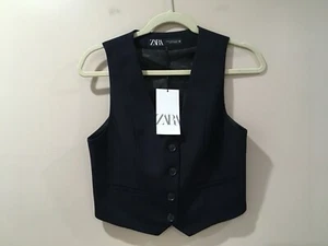 Zara Women’s XS Tailored Waistcoat Top Blue Sleeveless Lined Button New 7102/337 - Picture 1 of 10