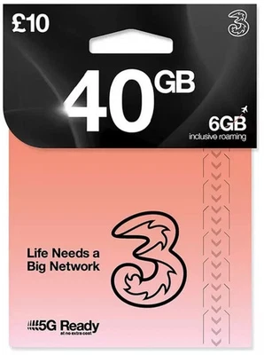OFFICIAL THREE 3 NETWORK Sim Card Pay As You Go Trio SIM CARD 3G 4G 5G PLAN NEW