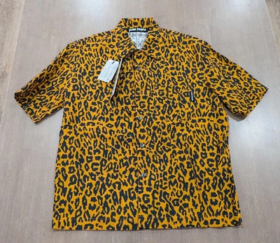 $650 PALM ANGELS Cheetah Linen/Cotton SS Button Up Camp Shirt 46 US Small - Image 1 of 4