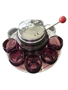 HAZEL ATLAS ROYAL LACE AMETHYST DEPRESSION GLAS HOT TODDY CIDER SET - GEBRAUCHT - Bild 1 von 24