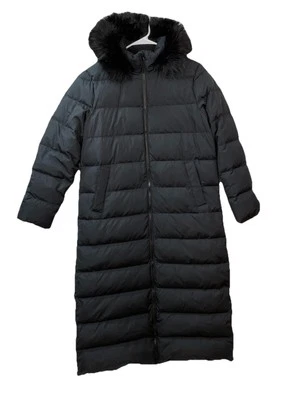 Maxi abrigo de invierno Lands' End para mujer LG 14-16 negro con cremalleras laterales bolsillos interiores Foto 1 de 4