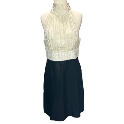 Shoshanna Y2K Tuxedo Halter Dress 12 White Black Silk Blend Pockets Classic Chic - Image 1 of 4