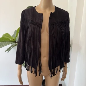 Sybilla Gipsy Fantasy Black Fringe Jacket Boho Vintage Western Cowgirl Festival - Picture 1 of 9