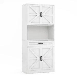 70" Tall Storage Cabinet, White Pantry Cabinet with Doors and Drawer, Modern ... - Picture 1 of 7