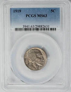 1919 Buffalo Nickel 5c MS63 PCGS 950538-15 - Bild 1 von 3