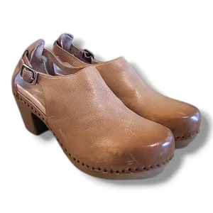 Dansko freche hellbraun gefräste Clogs Damen Gr. 40 Blockabsatz verstellbarer Riemen - Bild 1 von 9