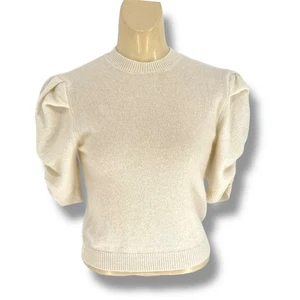 FRAME Ruched Puff Sleeve Cashmere Sweater Cream XS Lux LightAcademia Angelic - Picture 1 of 8