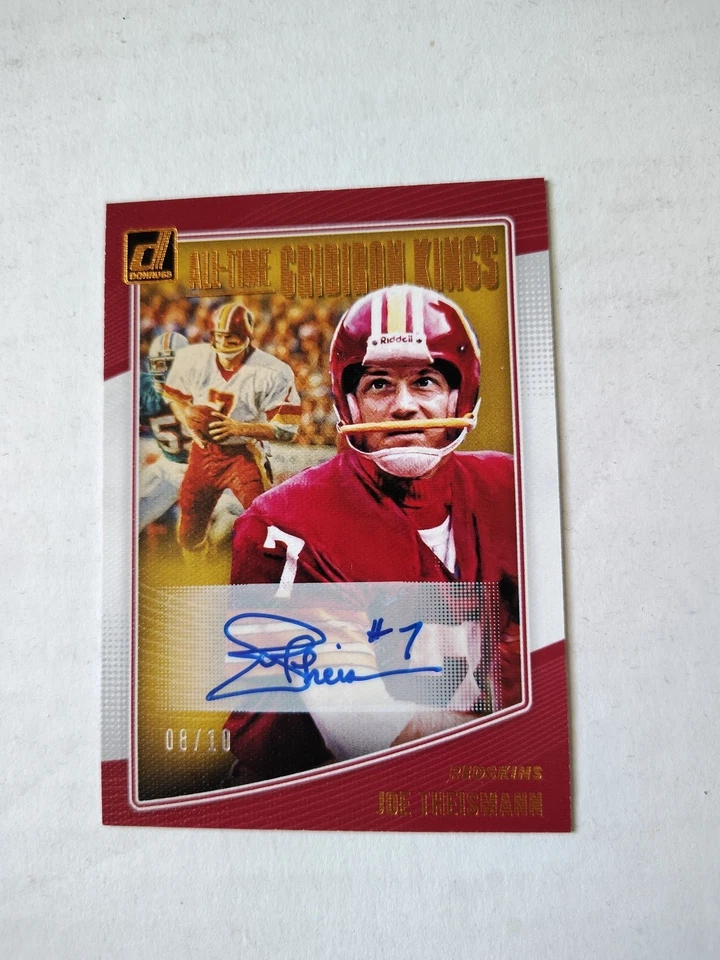 2018 Panini Donruss All-Time Gridiron Kings Joe Theismann Gold Auto /10 SSP - Image 1 of 2