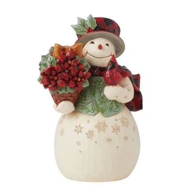 Jim Shore Heartwood Creek Highland Glen Snowman w Poinsettia Basket Fig 6015442