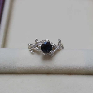 925 sterling Ring lab created blue sapphire wedding engagement ring - Picture 1 of 7