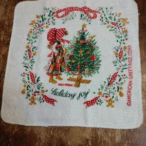 Vintage Holly Hobbie Christmas Washcloth Holiday Joy American Greetings New - Picture 1 of 4