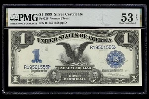1899 $1 Silver Certificate Fr.228 PMG 53 EPQ About Uncirculated Serial R19501556 - Picture 1 of 2
