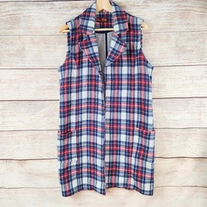 Isle by Melis Kozan Plaid Flannel Long Vest Womens Medium Sleeveless Open Front - Picture 1 of 9