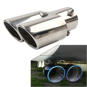 Auto Stahl Heck Doppel Auspuff Rohr Endschalldämpfer Spitze Eckig Zubehör Universal - Bild 1 von 11