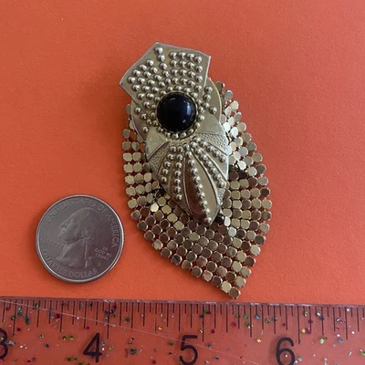 Vintage Art Deco Brooch Lapel Pin- Shimmery Mesh Black Stone- Gorgeous! - Image 1 of 2