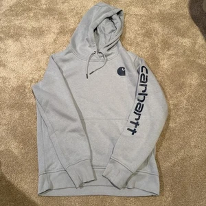 Carhartt Loose Fit Mid Weight Logo Sleeve Hoodie Damen Gr. Small hellblau - Bild 1 von 3
