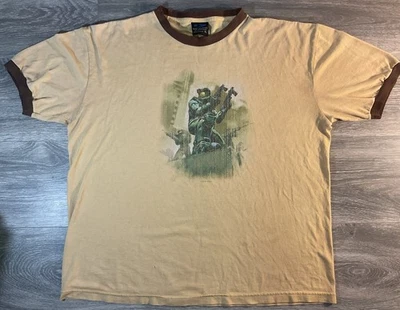 Vintage Halo 2 Master Chief Xbox T-Shirt XL Tan/Brown Microsoft Promo 2004 Flaws - Image 1 of 4