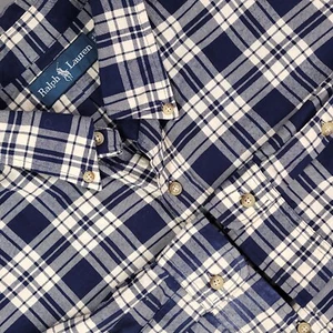 Ralph Lauren Shirt Mens 2XL XXL Blue Tartan Plaid Brushed Cotton Preppy Casual - Picture 1 of 12