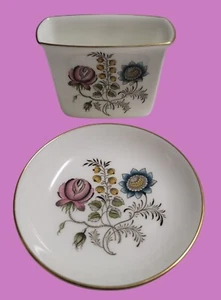 Minton Bone China Floral Palillo de Dientes Soporte y Juego de Plato de Baratija con Borde Dorado - Imagen 1 de 7