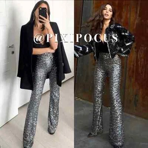 ZARA NEU SILBER PAILLETTEN LEGGINGS / SCHLAGHOSE M MEDIUM - Bild 1 von 14