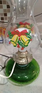 Lampada elettrica uragano vetro verde antico natalizio vintage + paralume - Foto 1 di 6