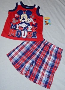 Mickey Mouse Boys Outfit Size 5 Toddler Shirt Shorts 2pc Red NEW Disney Junior - Picture 1 of 12