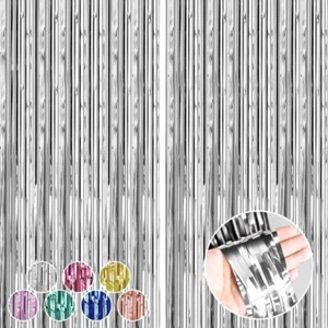 2 Pack 3.2x9.9ft Silver Tinsel Foil Fringe Curtains Party Decorations Metalli... - Picture 1 of 7