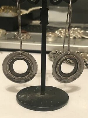 Silpada 925 Sterling Silver Oxidized Hammered Circle Threader Earrings W1654 - Image 1 of 4
