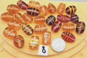 26 Murano Type Lampwork Amber Brown Red Banded Glass Beads - Jewellery Crafts - Picture 1 of 3