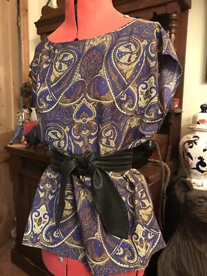BNWT New Boohoo Bright Royal Blue Paisley Pattern Silky Oversized Top 10 Evening - Image 1 of 4