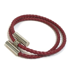HERMES HHardware crochet Truni Tresse Accessories Bracelet Leather RedBrown - Picture 1 of 9