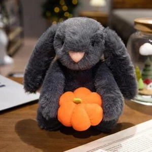 Schwarzer Kürbis Hase weiches Plüschtier niedlich lustig Halloween Freund - Bild 1 von 24