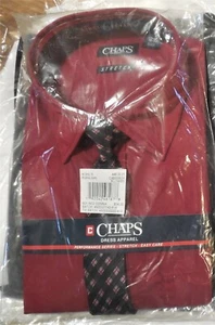 CHAPS Big Boys Kleid Hemd & Krawatte Set XL 18-20 Stretch Clip-On Krawatte Rot Sienna Neu - Bild 1 von 1